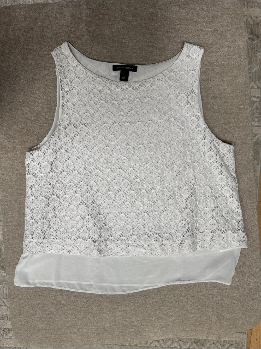 Banana Republic White Lace Overlay Tank with Sheer Hem
